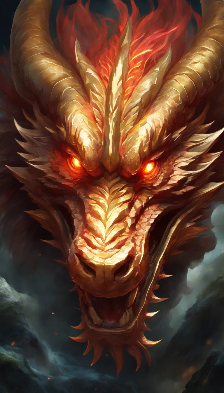 (best quality, high resolution:1.2), (Realistic,fotorrealista:1.37), fundo preto, The head of a Chinese dragon emerges from the darkness, with faintly visible glowing red eyes, detalhes intrincados e intrincados.