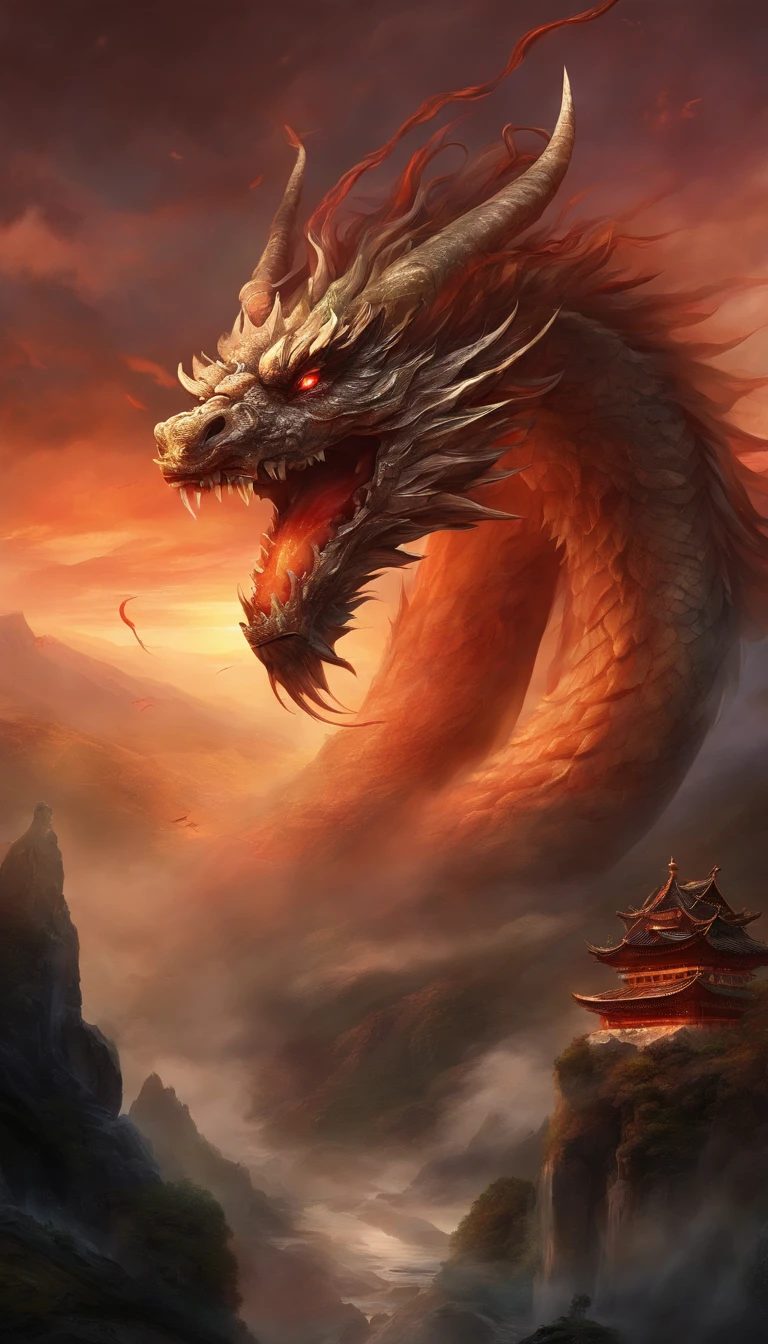 China-style,Chinese mythology,Green Dragon,tosen,Ferocious,gargantuan,The eyes glow red,Glow effects,surrounded by cloud,中景 the scene is,Full body like, highly detailed surreal vfx,oc rendered, - AR 16:9 --q 2 --s 1000