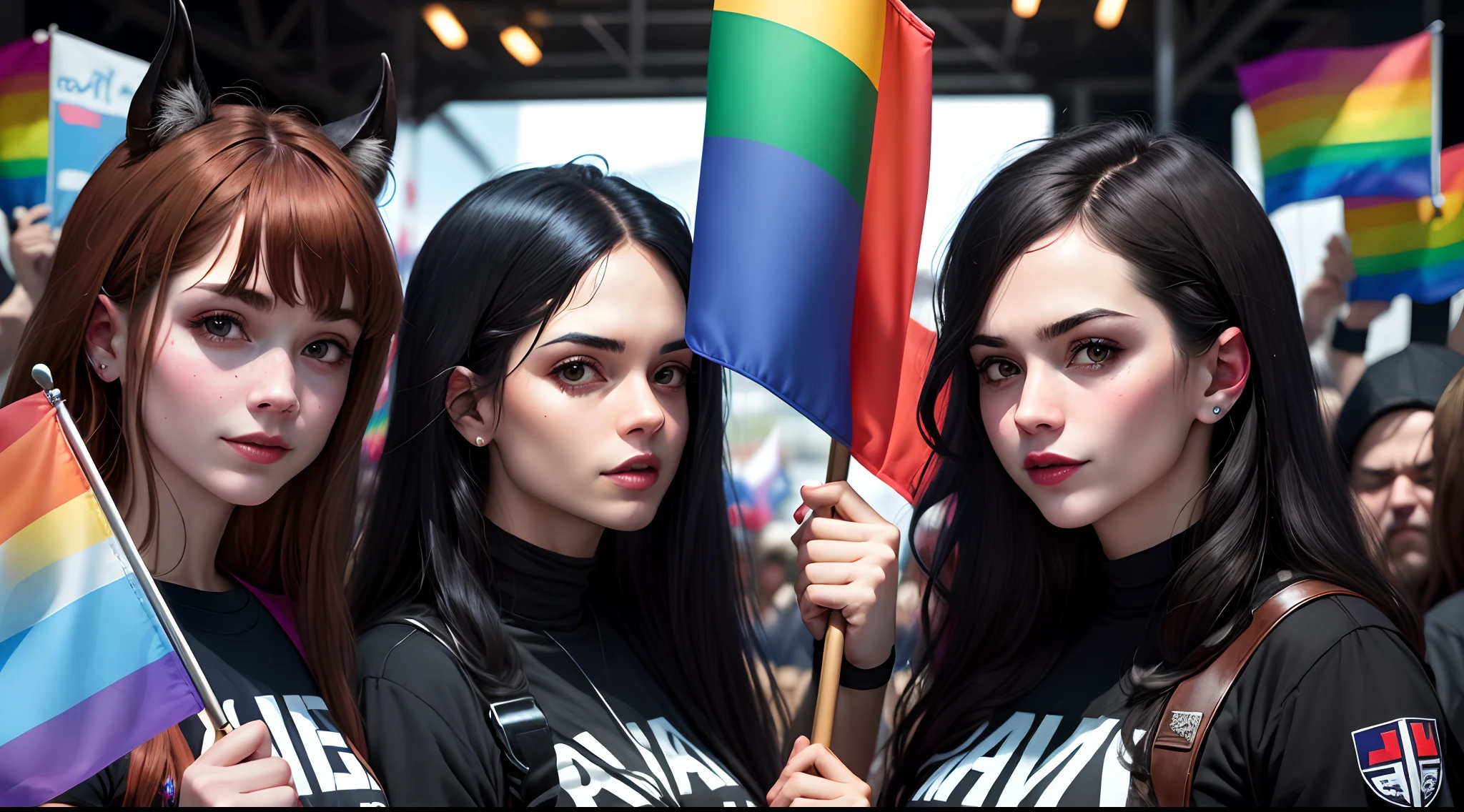 black metal fans holding trans flag