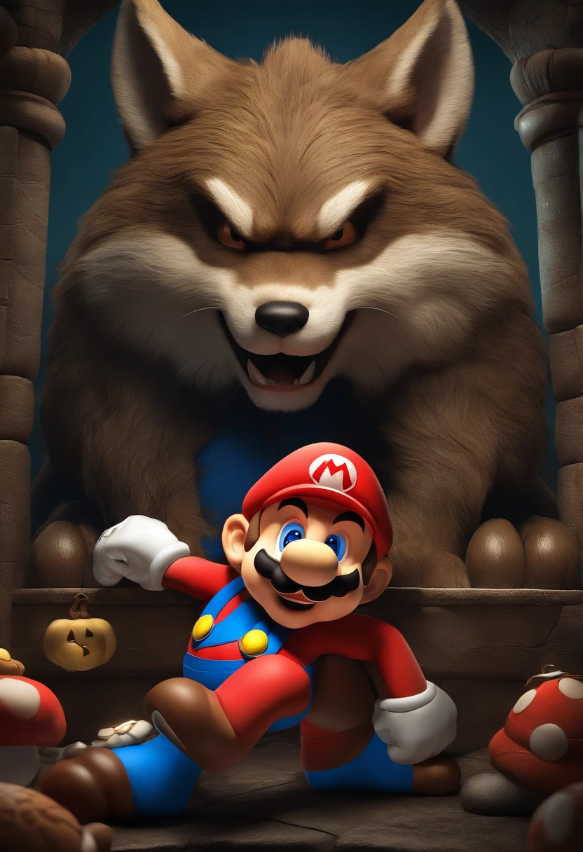Make Mario with the wolf's mouth and ears too
