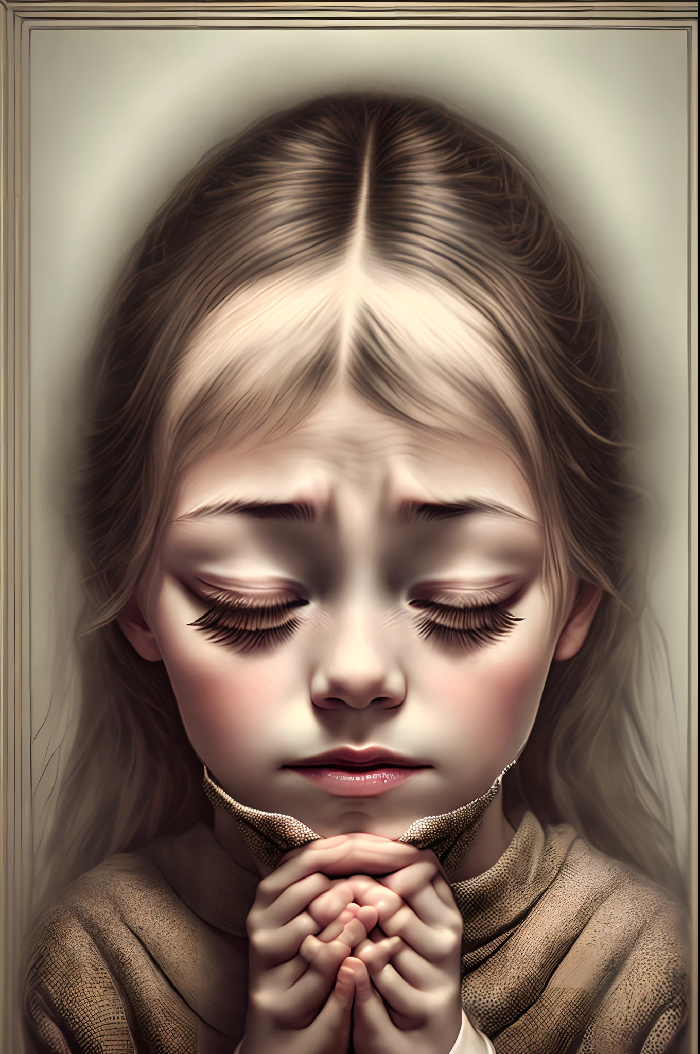 Sister praying with one eye closed