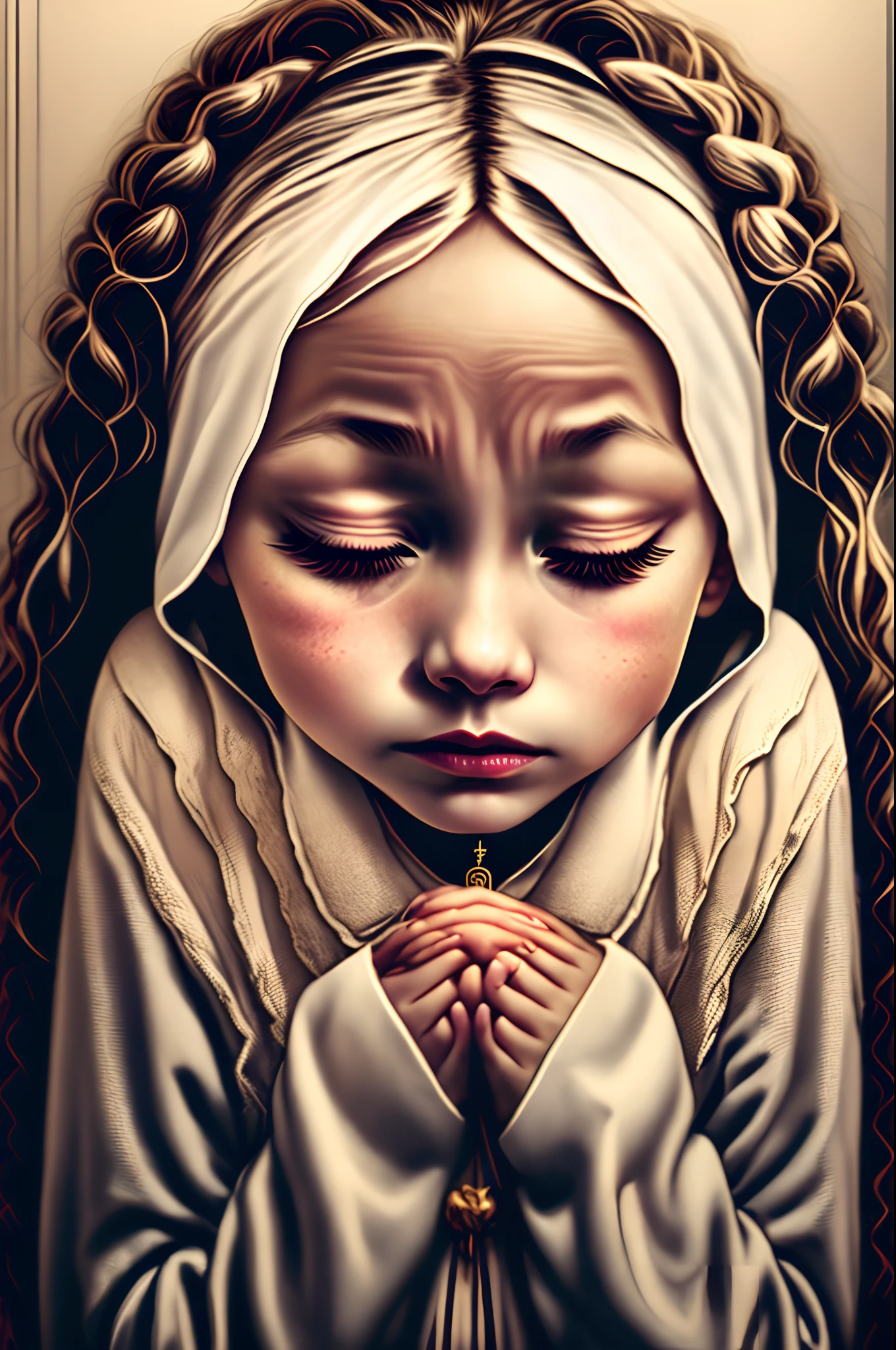 Sister praying with one eye closed