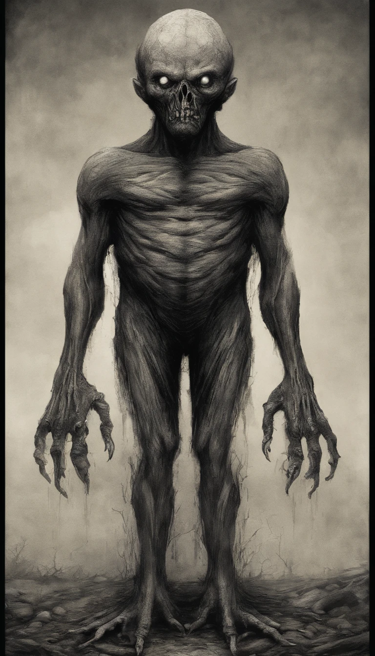 um monstro de pedra, boca gigantesca, pernas longas musculares, corpo da esfera, no arms, (no arms), textura da pedra, detailed facial features, dentes afiados, olhar intenso, eerie lighting, Cores escuras e mal-humoradas, High resolution art, estilo fotorrealista