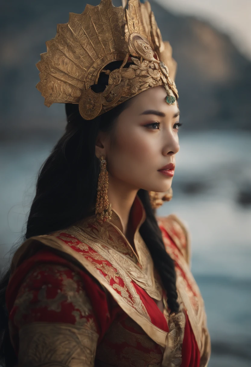 a close up of a woman with a tia on her head, portrait of modern darna, a young woman as genghis khan, portrait of mulan, inspired by Oka Yasutomo, queen of the sea mu yanling, kiko mizuhara, natasha tan maciej kuciara, maya takamura, asian face, fanart