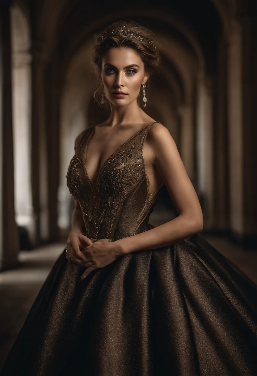 :Masterpiece, absurdres,award winning photo, extremely detailed, amazing, fine detail, ((extremely detailed eyes and face)), by lee jeffries nikon d850 film stock photograph 4 kodak portra 400 camera f1.6 lens rich colors hyper realistic lifelike texture dramatic lighting unrealengine trending on artstation cinestill 800 tungsten, beautiful smiling woman,Haute_Couture, designer dress,woman wearing a Haute_Couture dress,navel cutout, front view, face focus lora:Haute_Couturev3:0.77