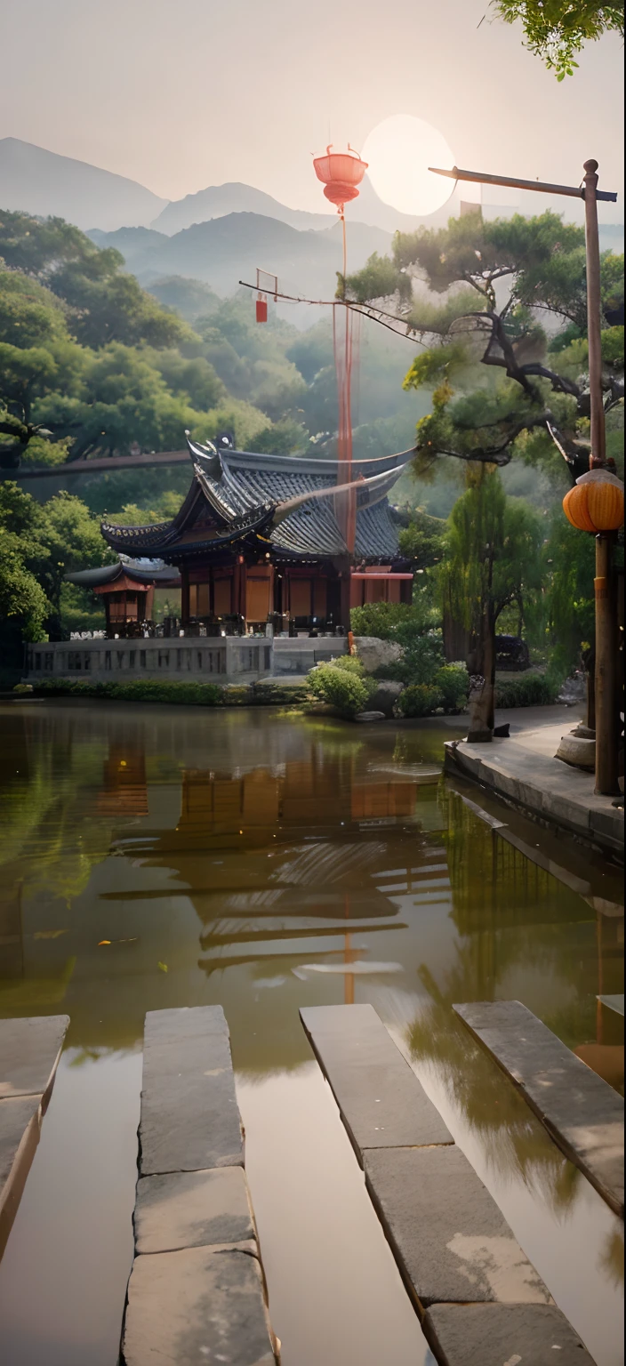 Quaint Han Dynasty style temple,(There was an ancient Chinese monk who sat and meditated(closeup cleavage)),(Meditate),zazen,age-old tree,falling leaf,(Chinese landscape painting style),(Pastel ink painting),(8k wallpaper),(light and shadow effect),rendering by octane,White balance design,Extremely detailed picture depiction,wide angles,depth of fields,tmasterpiece,realisticlying,Beautifully depicted,A detailed,acurate,Works of masters,tmasterpiece