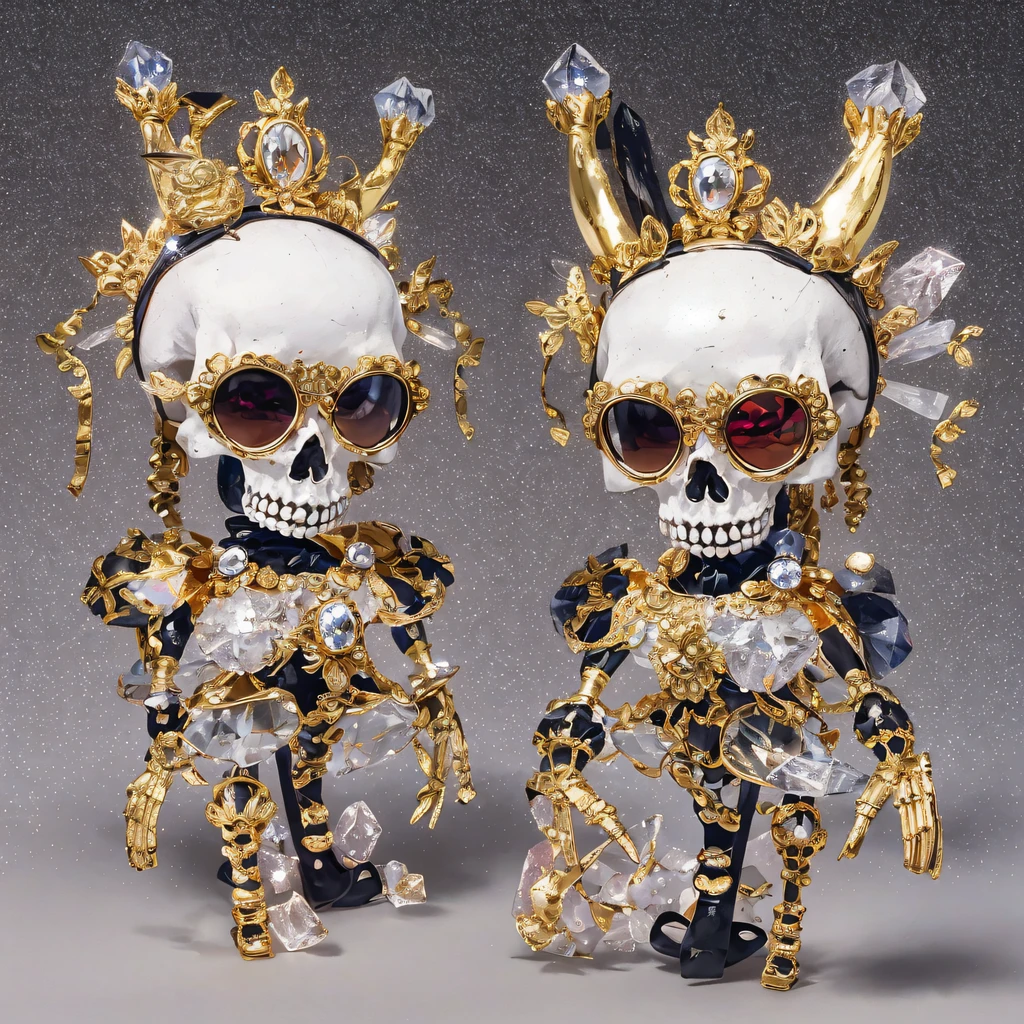 National style crystal skeleton circle，Flying nine-tailed fat skull flame ethereal toad star，Golden-black damask white rabbit fur bra，Fuchsia pink diamonds, Tulle burgundy diamond shin guard，Red crystal skeleton explosion 1:900 miniatures，Front view，Pure transparency，Wear boxing gloves，Ice is permeable to gas，Film light and shadow，Panorama ultra-wide angle，extremely happy，The texture of the real person is delicate，Strong visual impact，Hyper-detailing，Dream crystal skeleton，Refined face，prettyeyes，high saturated，Wear reflective sunglasses with a thick gold thread，crystal-clear，Good sense of perspective，Light and shadow effects，16K smooth，The surface is not well lit，Fluttering black hair crystal skeleton，（（Crystal skeleton））