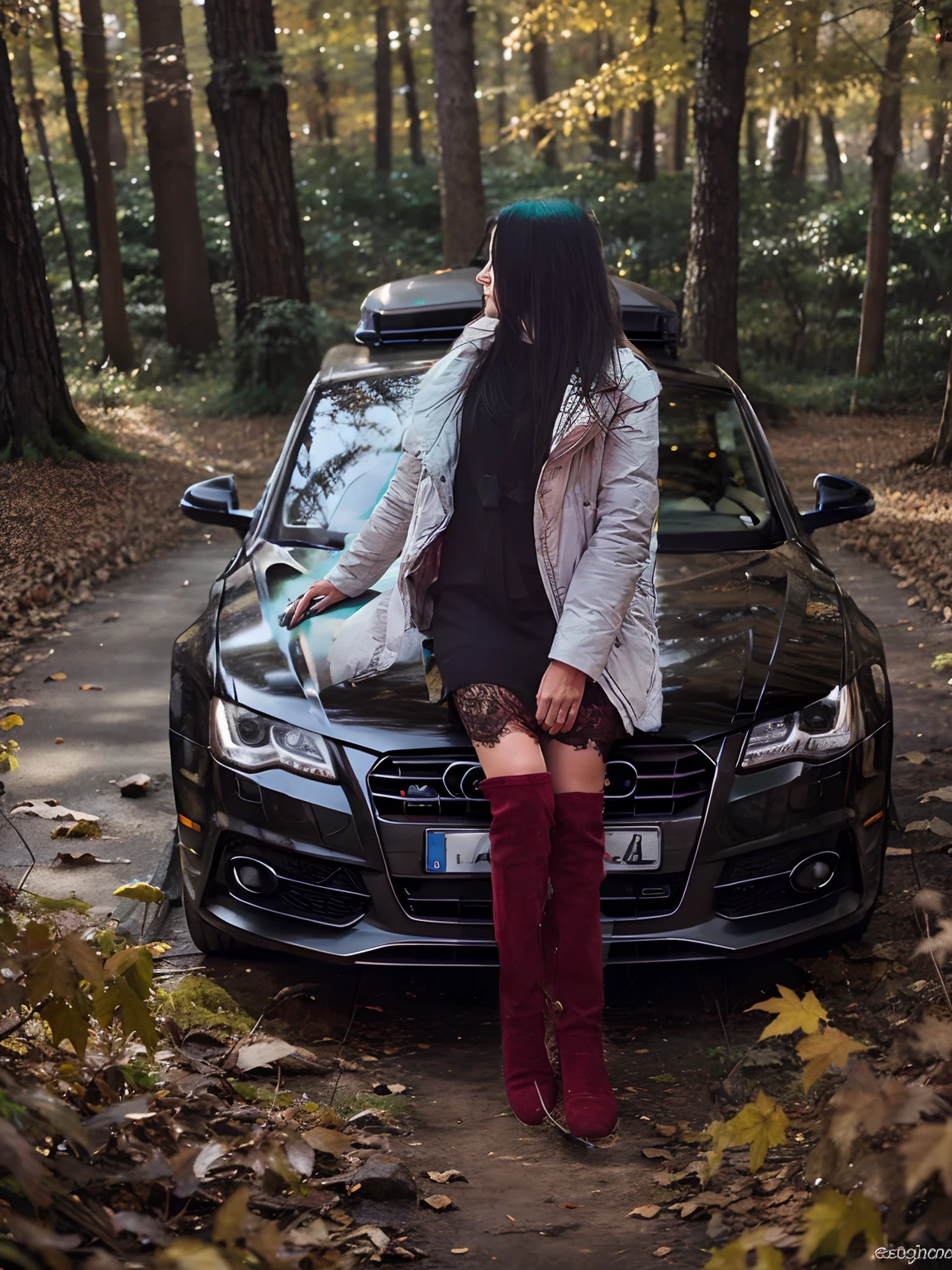 Black Audi in autumn forest