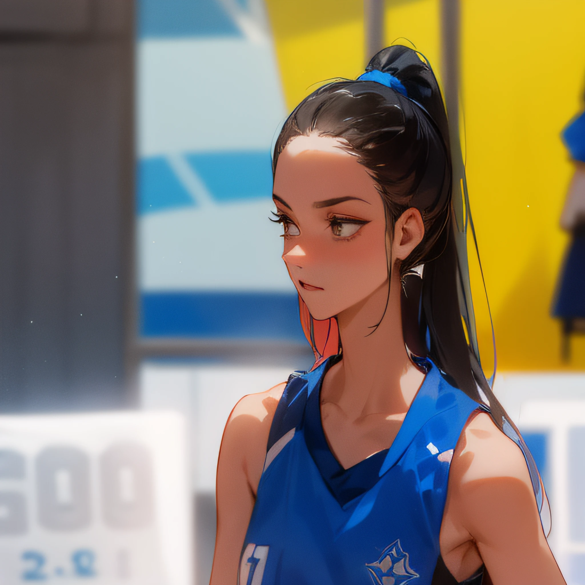 arafed female basketball player in blue uniform with ponytail in a gym, mina petrovic, sanja stikovic, simona sbaffi is the captain, malika favre, laura sava, alina ivanchenko, estefania villegas burgos, viktoria gavrilenko, magdalena radziej, fernanda suarez, caroline gariba