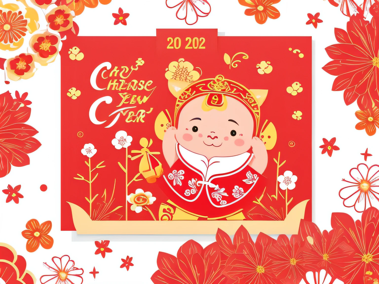 chinese new year wallpaper for instagram, in the style of charming character illustrations, light red and beige, lit kid, referential painting, cranberrycore, raw character, white background