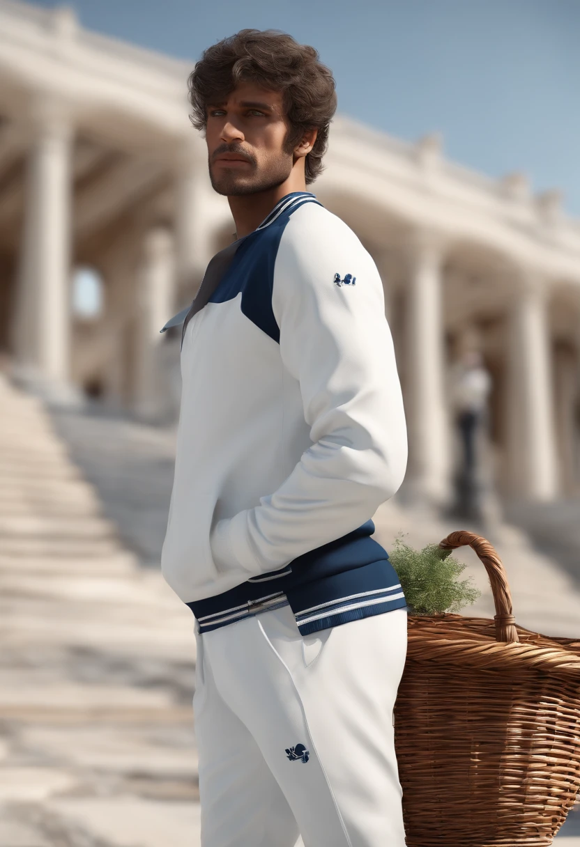 (Comic book drawing) day scene, un homme noir, cheveux court, petite barbichette, regardant devant lui avec le menton haut, Determined and sincere outlook, sourire en coin, Dressed in a white tracksuit with no writing, basket bleu marine, beau jeune visage, 18 I, soft volumetric lights, , (cinematic: 1.3), Intricate details, (ArtStation: 1.2), skin spots, (Rousseur: 0.9), detailled eyes, Micro Details, FUJI XT3, photoreallistic, photorealism