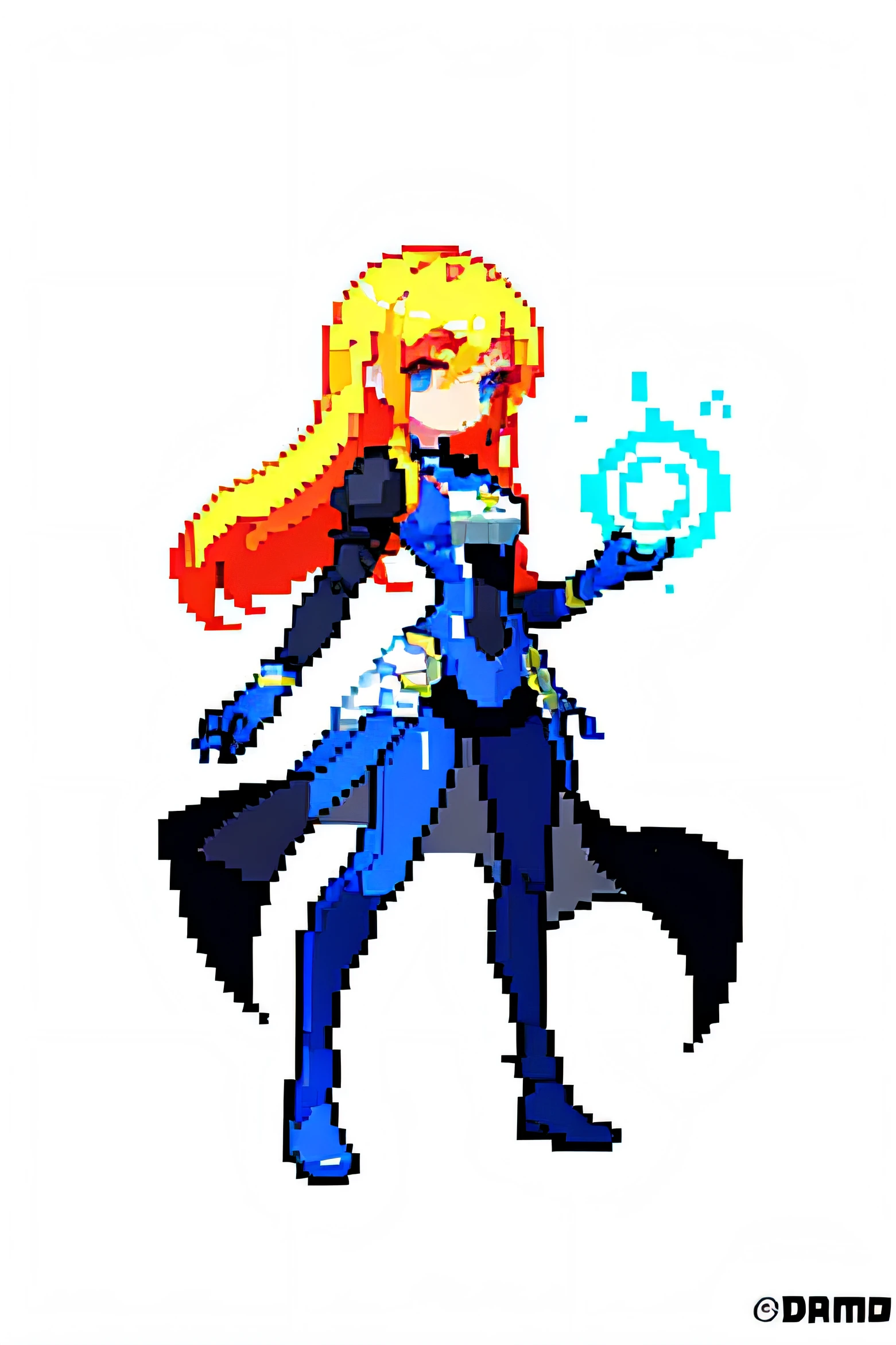 （tmasterpiece，top-quality，best qualityer），pix，pixelart，Royal Sister，Charming，teens girl，full bodyesbian，tightsuit，skin-tight short-pants，Blackn clothes，blackstockings，Modern dress，pale-blonde hair，The wind blows long hair，icemage，Surrounded by ice，Magic wand in hand，It has a refined pixel style，It belongs to the game character design，The background color quality is relatively high，There are draft designs on the front and sides of the drawing