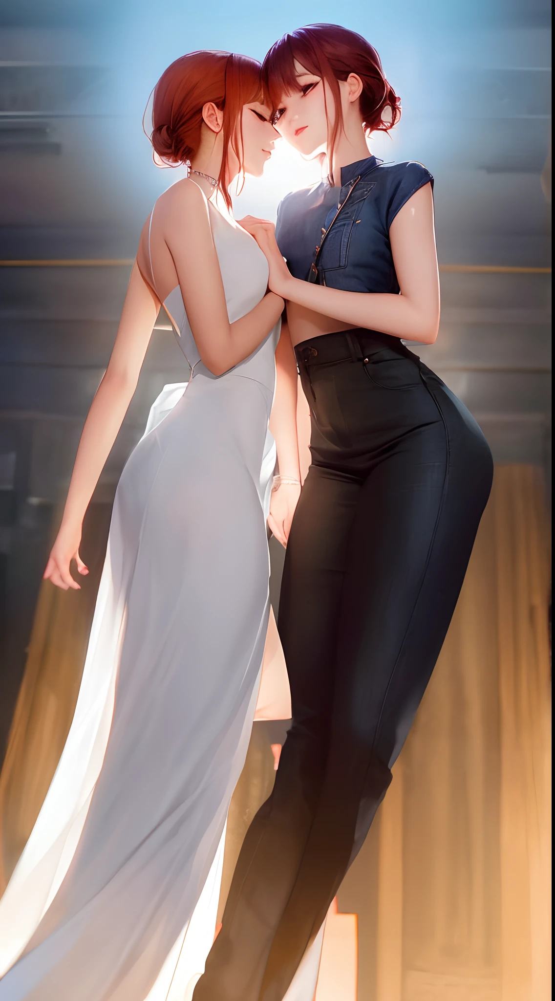 (8k, RAW photo, photorealistic:1.25) ,( Gloss on lips, eyeslashes, gloss face, Glossy glossy skin, best qualtiy, 超高分辨率, depth of fields, color difference, Caustics, Special light, naturalshadow, Headgear, Kpop idol) ,Light pink and sky blue style,(of a real:1.2),1girl,(Orange red sky:1.5),Tall and thin beauty goddess,A flowy denim dress,conservative girl,cloud goddess,Flowing white fabric,Wear a light dress with denim dress panels,(The background is the runway runway:1.4), (wind: 1.5),(full bodyesbian:1.5),nhjy, a white dress with a peacock on it