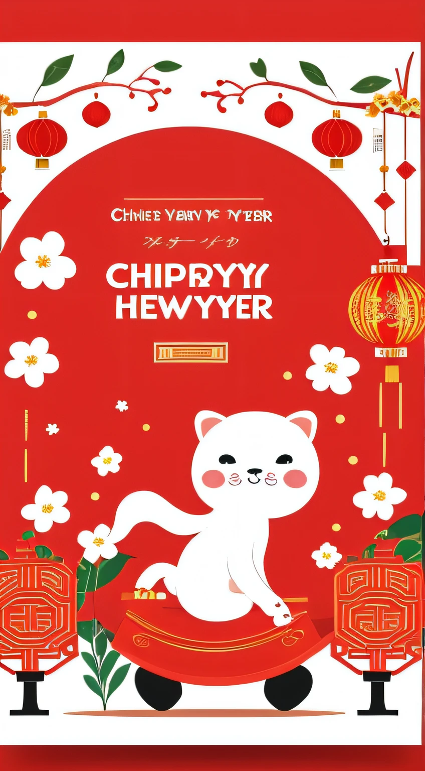chinese new year wallpaper for instagram, in the style of charming character illustrations, light red and beige, lit ???, referential painting, cranberrycore, raw character, white background