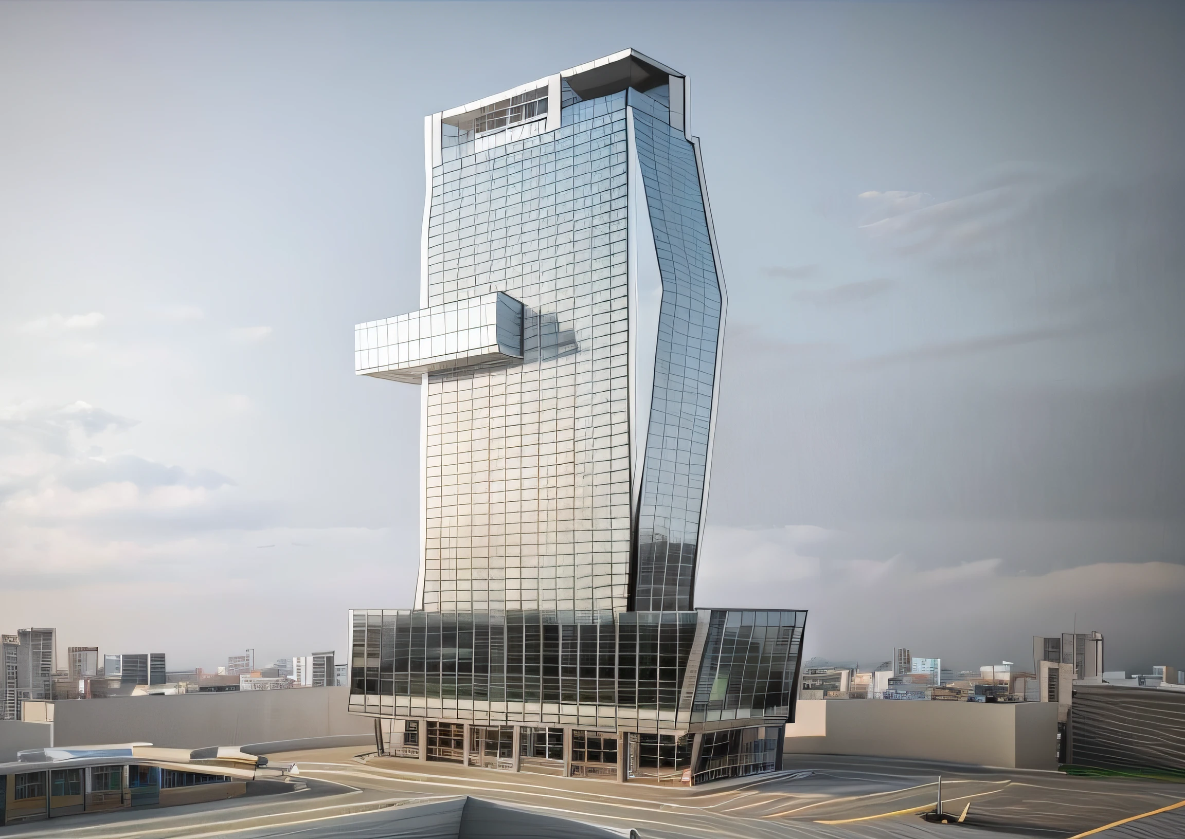 perspective view, full - length view, full-length view, elevation view, the building is a skyscraper, perspective view, front-view, mid-view, sharp hd rendering, elevation view, front perspective, ground level view, building facing, single building, multistory building, ground - level view, ground-level view, front - facing perspective, office building, isometric perspective view, modern, realistic, natural lighting, octane render, crisp and straight details.