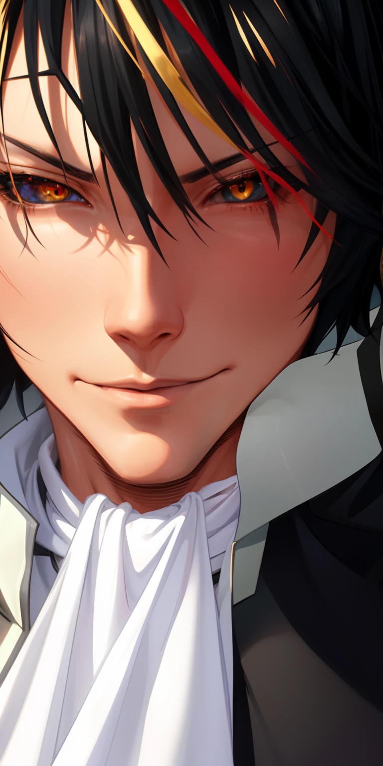 "Craft a high-quality, detailed image that portrays Diablo from 'That Time I Got Reincarnated as a Slime' with utmost precision. Ensure that every aspect of Diablo's character is meticulously represented. His design should reflect his distinct features, such as the dark suit, crimson eyes, detailed eyes, and the air of strength and confidence he exudes. Illuminate the scene with cinematic lighting that accentuates his presence, making him the focal point of the image. Emphasize his charismatic and powerful aura. Create this image in stunning 8K Ultra High Definition, guaranteeing the highest level of clarity and realism to bring Diablo to life with incredible detail."