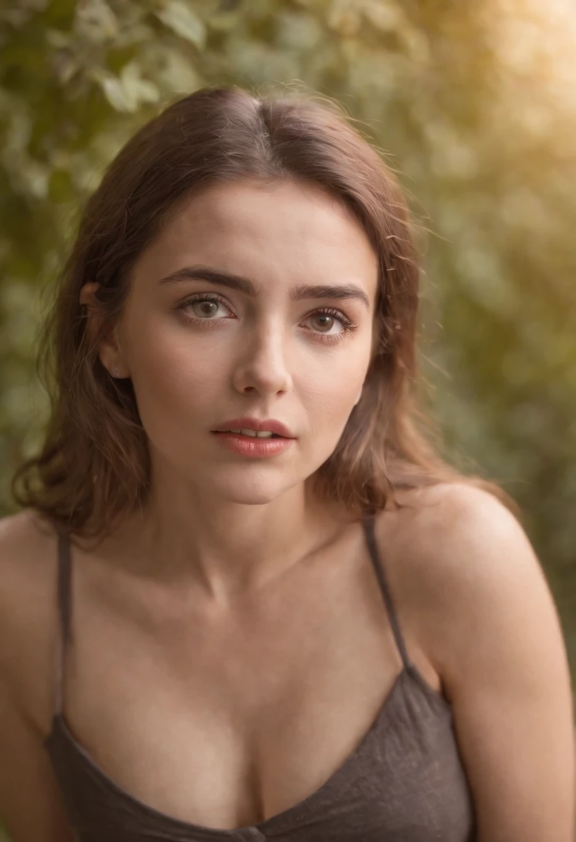 1 female cleavage sunlight, warm (xxmix_girl lofi, messy, , photography, photorealism, portraits, bokeh ) (by Jamie Hawkesworth Janek Sedlar) （upper body