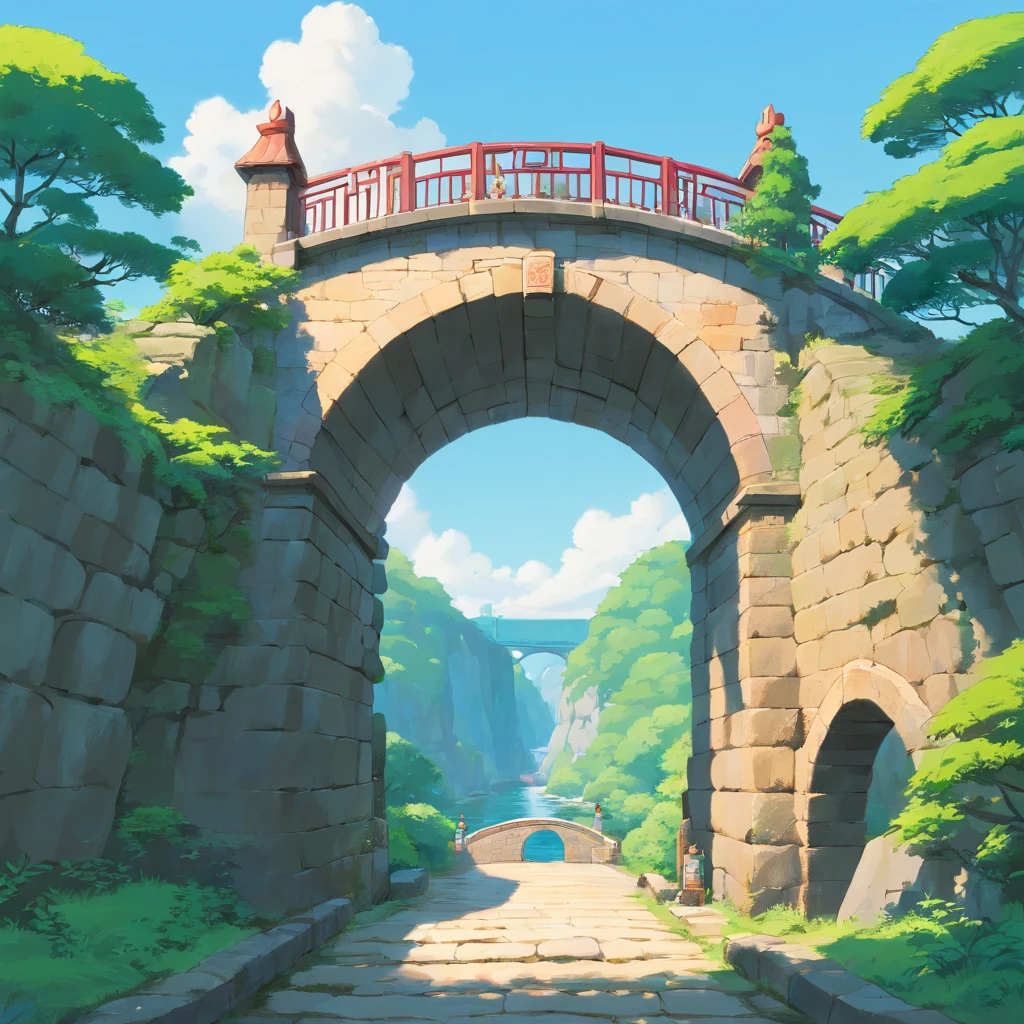Chinese stone arch bridge，Single，with a simple background，Front view，shot from a far distance