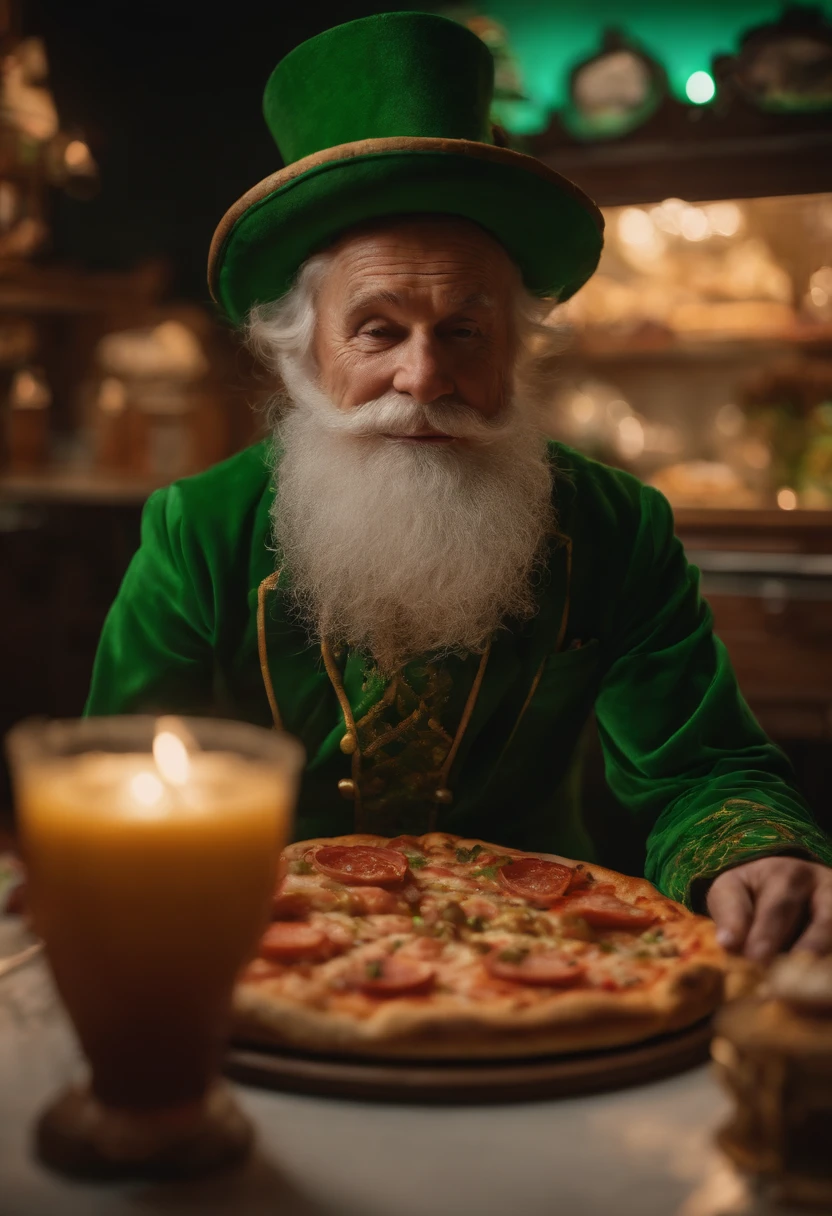 leprechaun sentado comendo pizza 8k