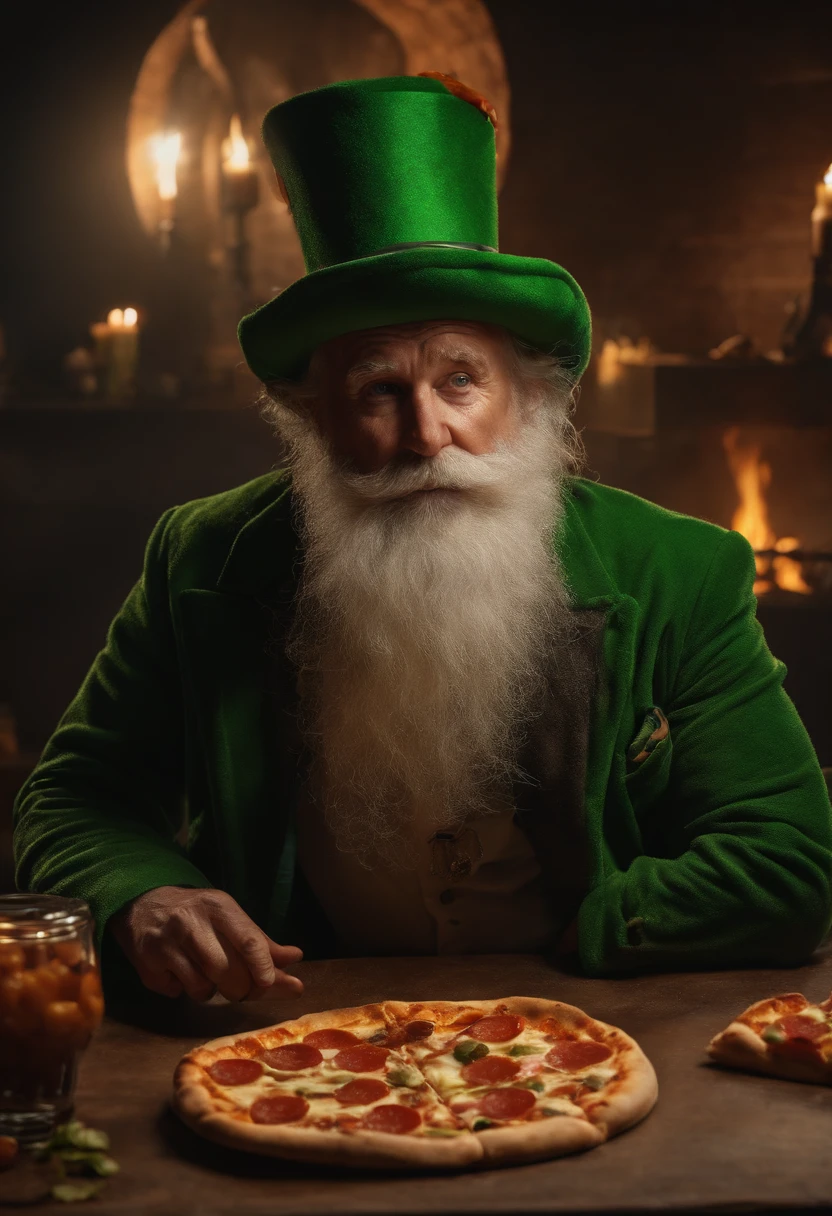 leprechaun sentado comendo pizza 8k