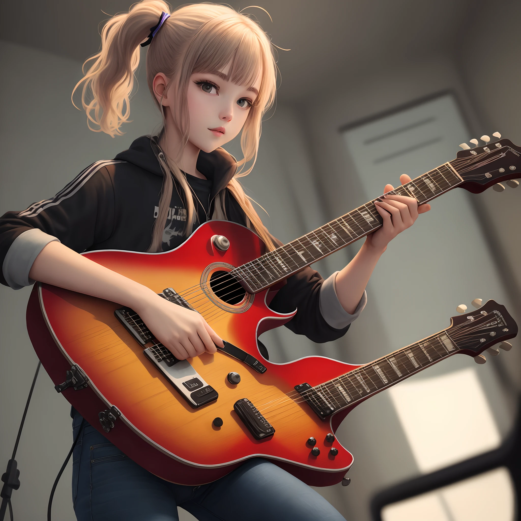Holding a guitar in a gun pose