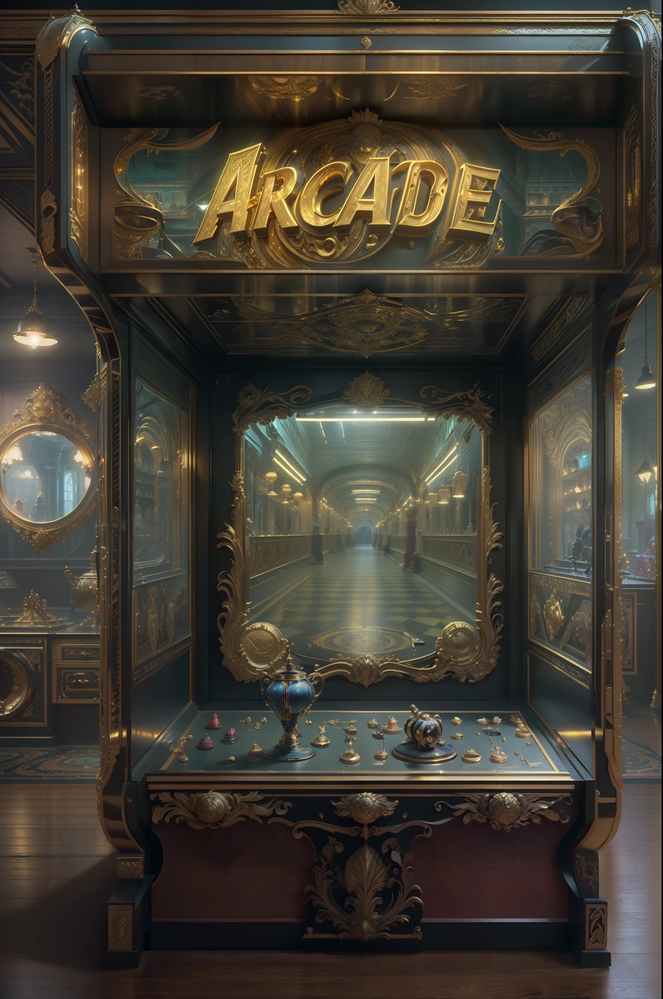 EbonyGoldAI:Arcade in the arcade.((Realistic,Photorealistic,photo-realistic:1.37)),((Best quality,4K,8K,A high resolution,Masterpiece:1.2))