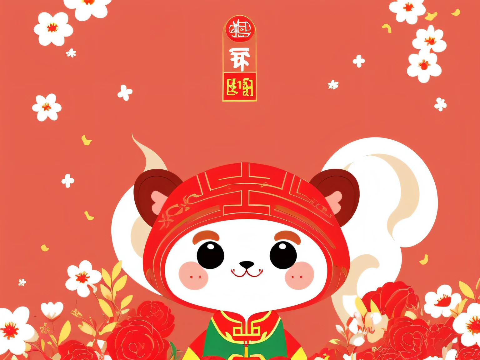 chinese new year wallpaper for instagram, in the style of charming character illustrations, light red and beige, lit kid, referential painting, cranberrycore, raw character, white background