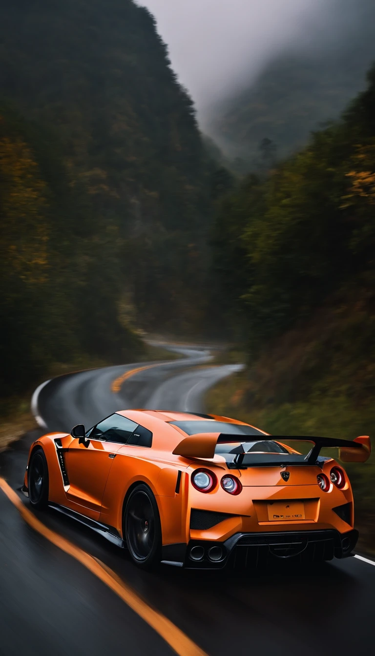 A GTR spers down the road,The roadside is full of screaming people