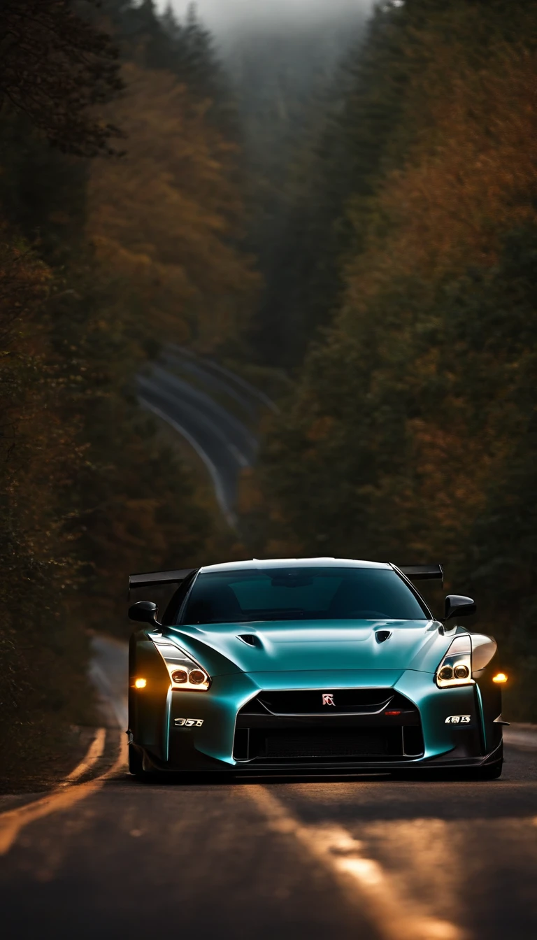 A GTR spers down the road,The roadside is full of screaming people