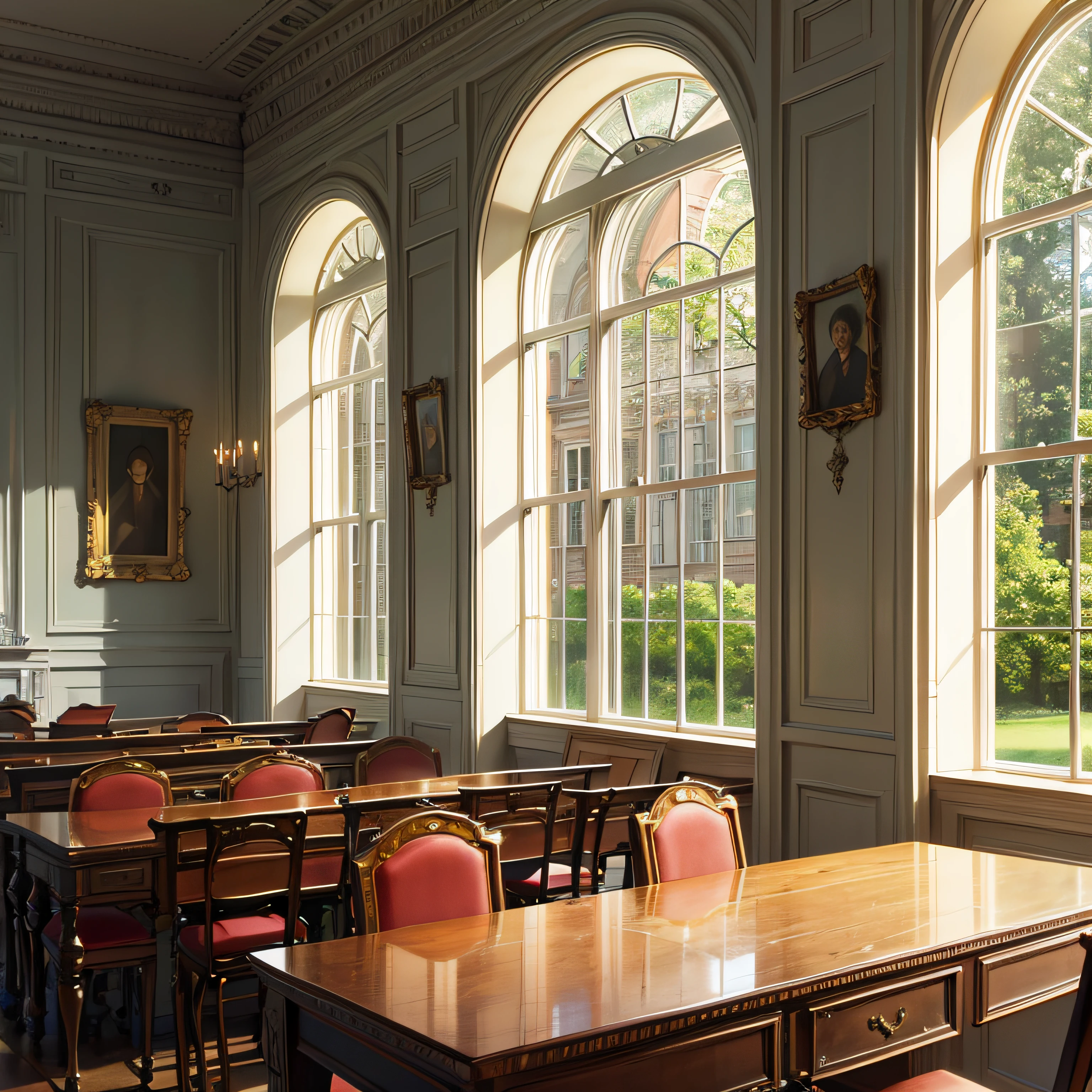 masutepiece, 8K Wallpaper, Music Room Huge and beautiful English country mansion from the 1800s, Cream marble, Shinny Window, No tower, Sunny, spring, Realistic, detaileds, Howard Building by Canaletto、No windows