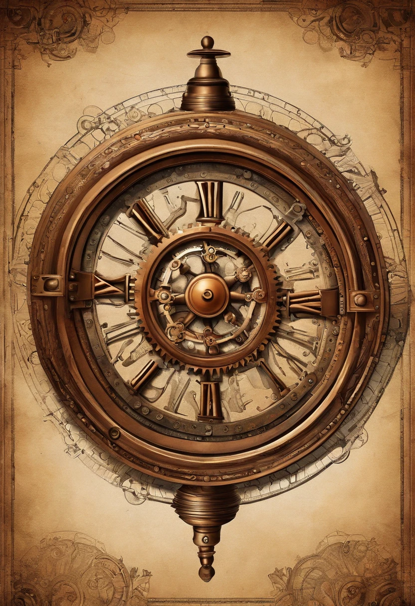 kosmos、steampunc、Brown, rusty, lonely floating mechanical planet、gear wheel