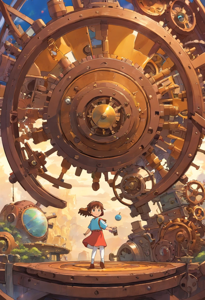 kosmos、steampunc、Brown, rusty, lonely floating mechanical planet、gear wheel