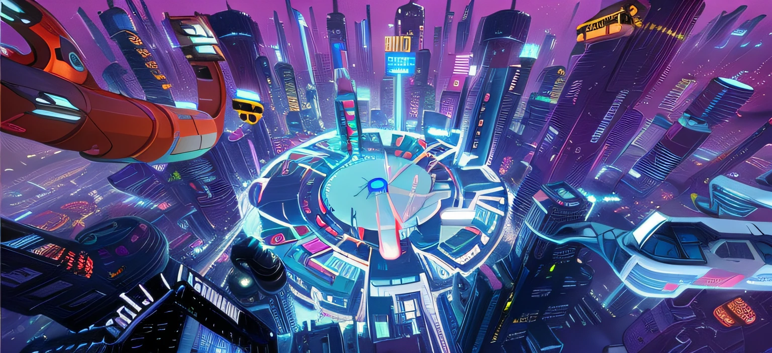Close-up of cartoon city with giant clock tower, isometric futuristic game, metaverse concept art, hyper-futuristic city, Cyber City, futuristic urban background, in a cybercity, detailed photo of virtual world, hyper concept art, isometric 8k, aerial view of a cyberpunk city, theme is cyberpunk city market, Neon city in the background