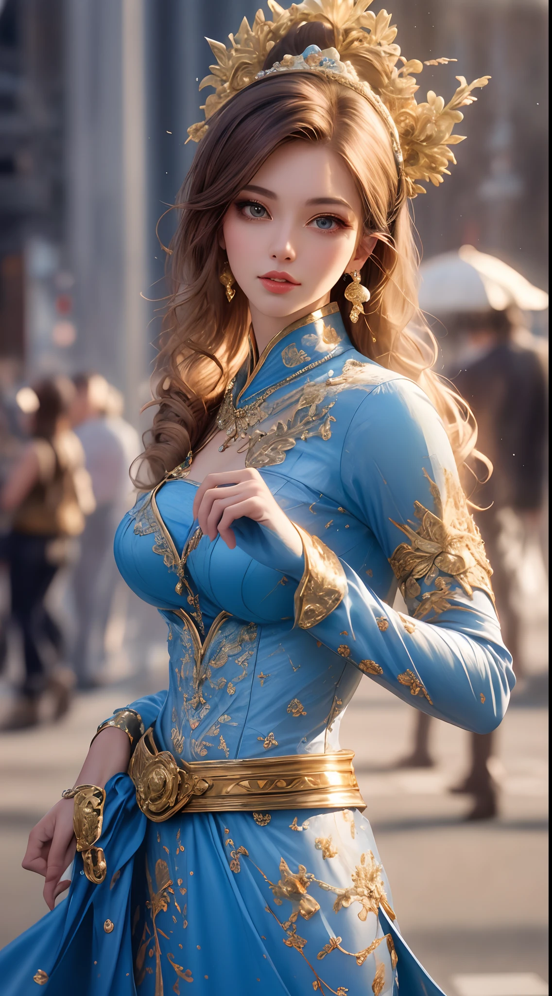 A beautiful princess in a blue and gold Corset and suit, majestic look, extremely detailed artgerm, artgerm. high detail, artgerm detailed, style artgerm, artgerm style, in style of artgerm, samira from league of legends, cinematic goddess body shot, style of artgerm, alena aenami and artgerm