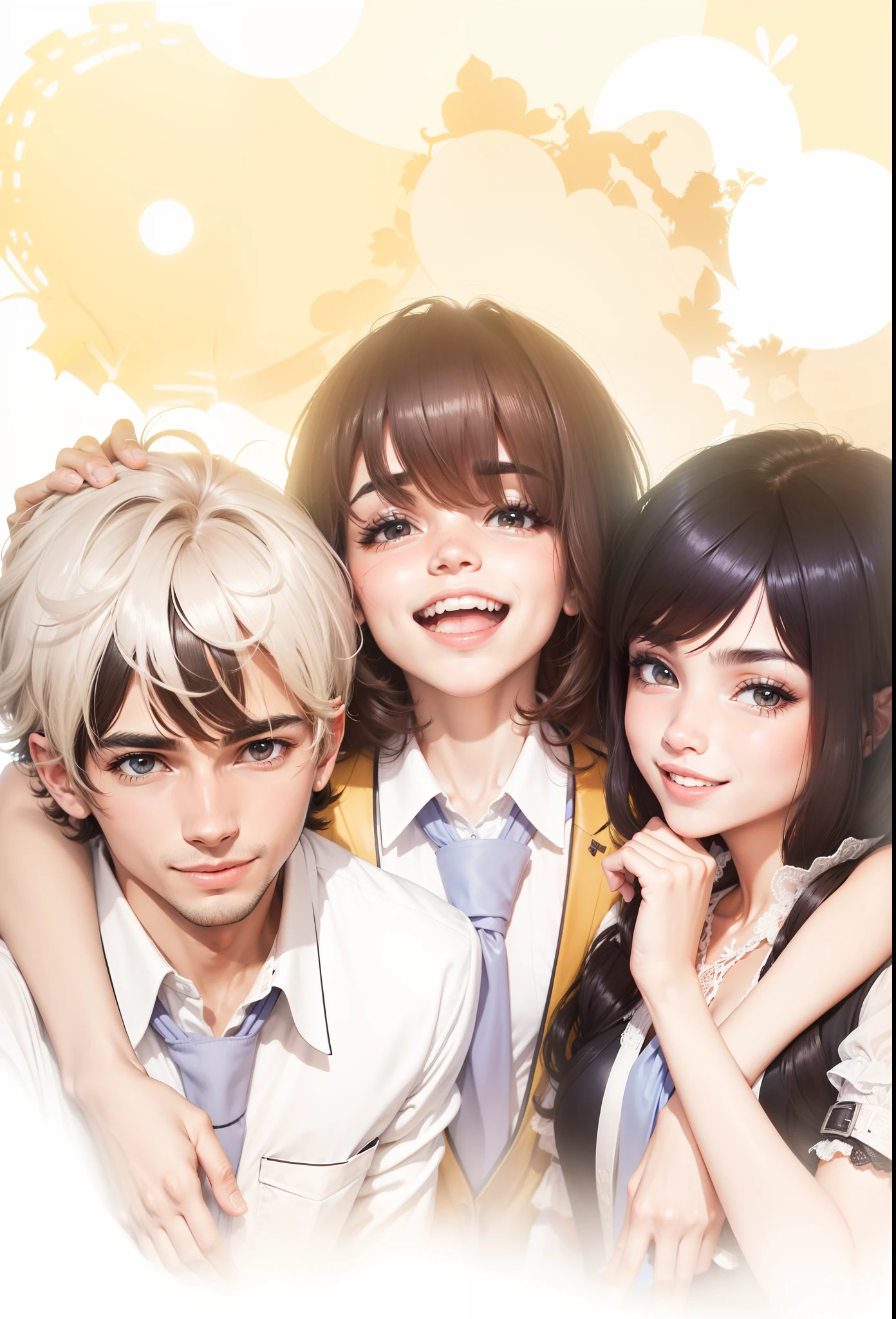 Trio de amigos: 1garoto, e 2 garotas, trio de amigos sorrindo