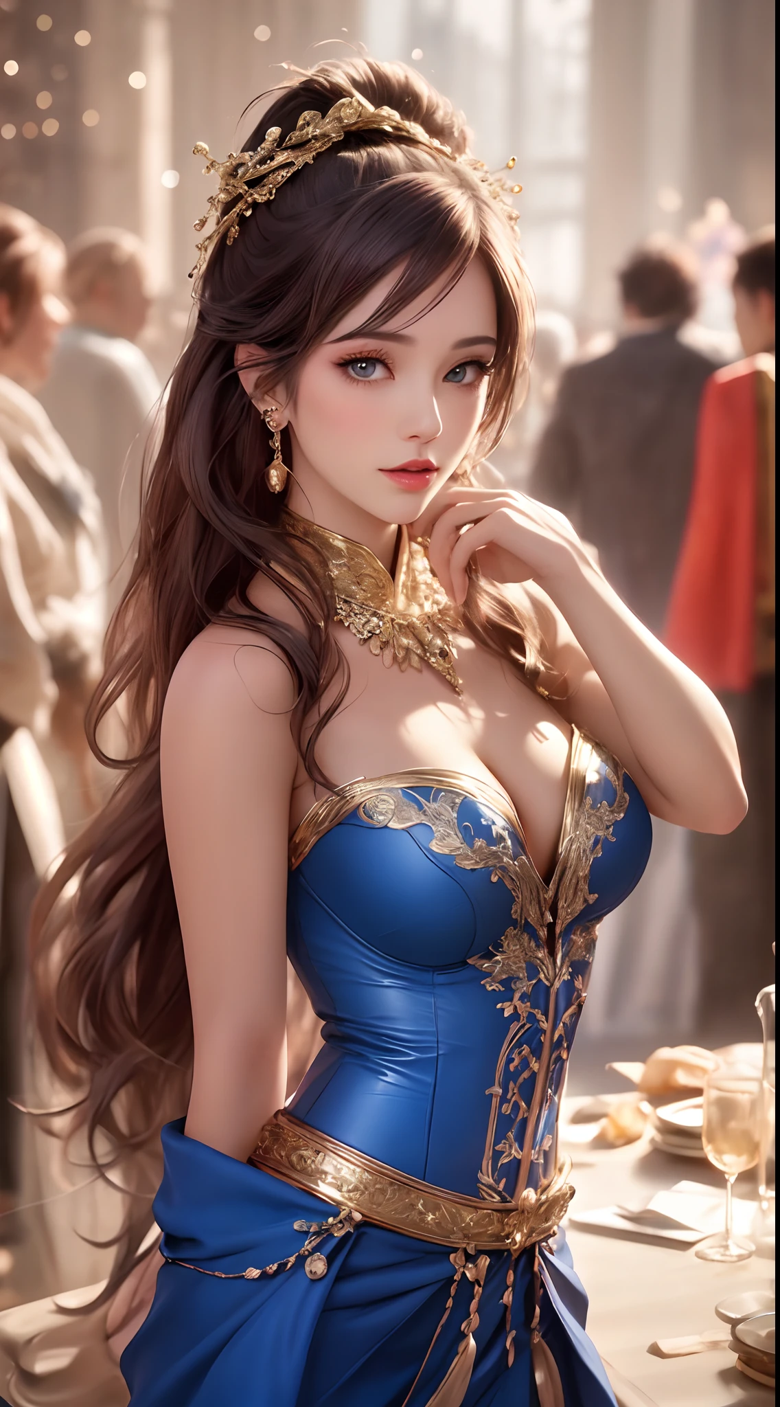 A beautiful princess in a blue and gold Corset and suit, majestic look, extremely detailed artgerm, artgerm. high detail, artgerm detailed, style artgerm, artgerm style, in style of artgerm, samira from league of legends, cinematic goddess body shot, style of artgerm, alena aenami and artgerm