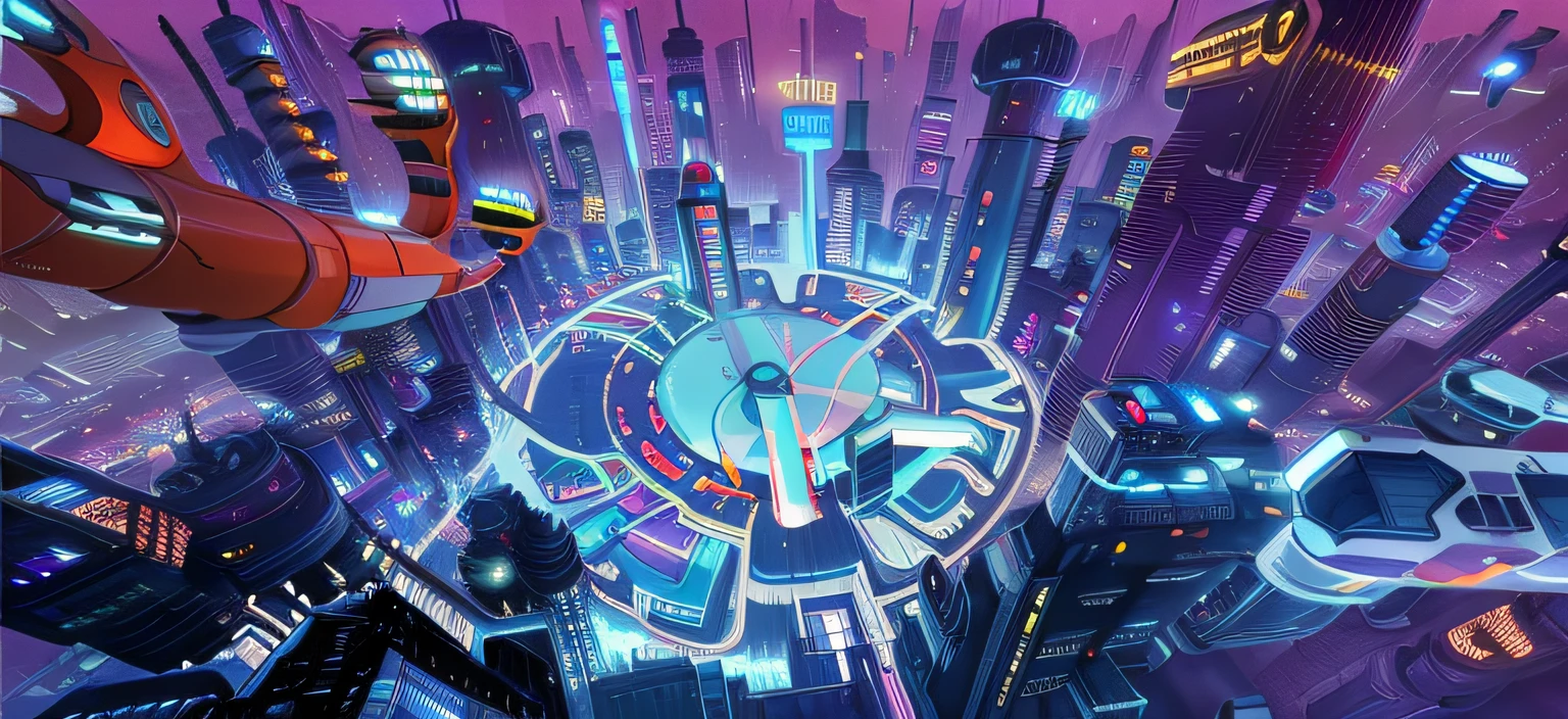 Close-up of cartoon city with giant clock tower, isometric futuristic game, metaverse concept art, hyper-futuristic city, Cyber City, futuristic urban background, in a cybercity, detailed photo of virtual world, hyper concept art, isometric 8k, aerial view of a cyberpunk city, theme is cyberpunk city market, Neon city in the background