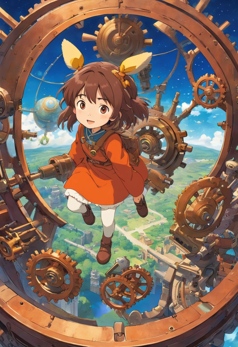 kosmos、steampunc、brown, rusty, Lonely Floating Machine Planet、gear wheel、A planet made of machines、No people