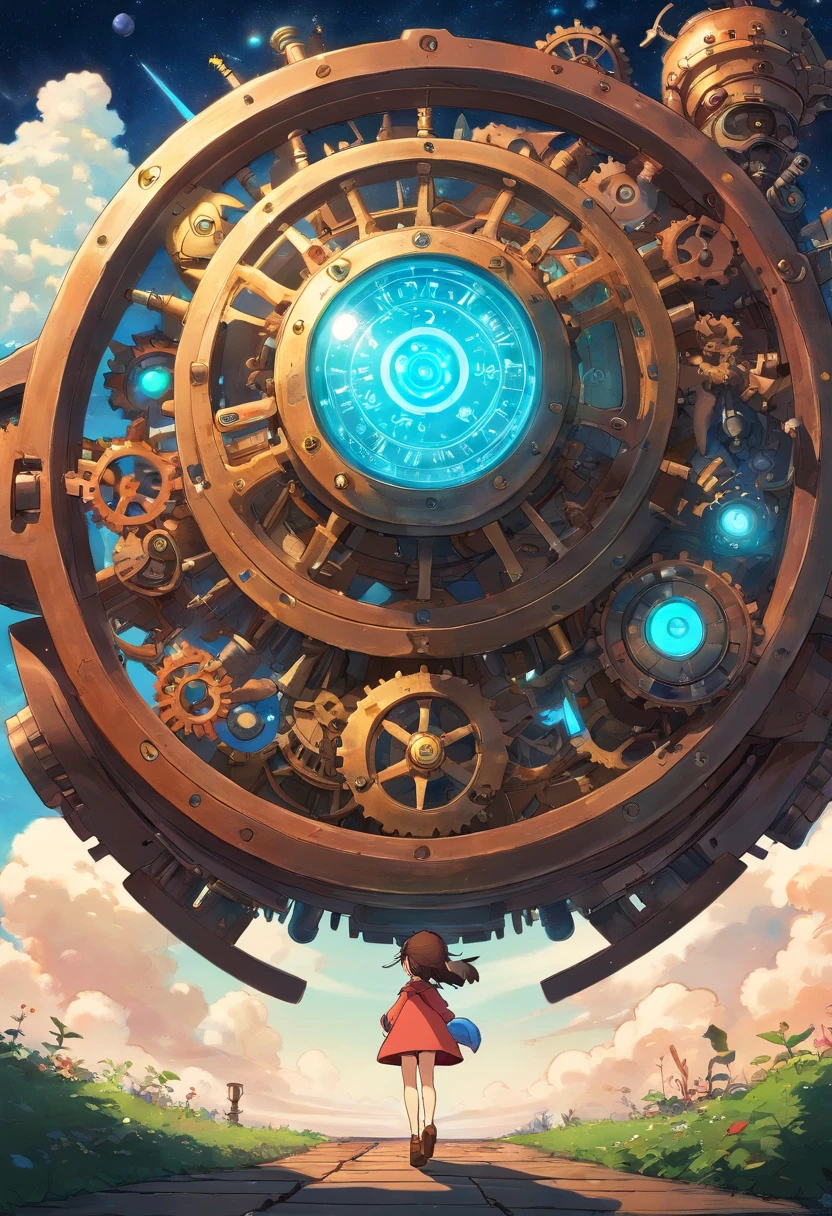 kosmos、steampunc、brown, rusty, Lonely Floating Machine Planet、gear wheel、A planet made of machines、No people、Dark Universe