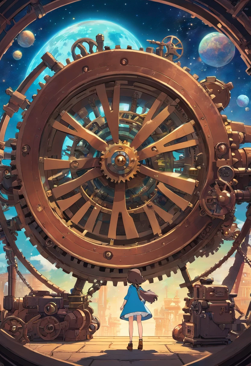 kosmos、steampunc、brown, rusty, Lonely Floating Machine Planet、gear wheel、A planet made of machines、No people、Dark Universe