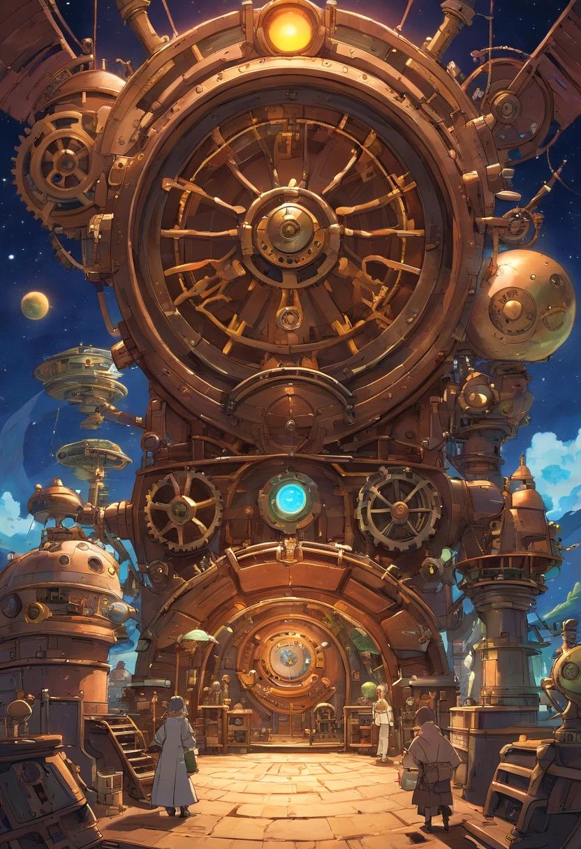 kosmos、steampunc、brown, rusty, Lonely Floating Machine Planet、gear wheel、A planet made of machines、No people、Dark Universe
