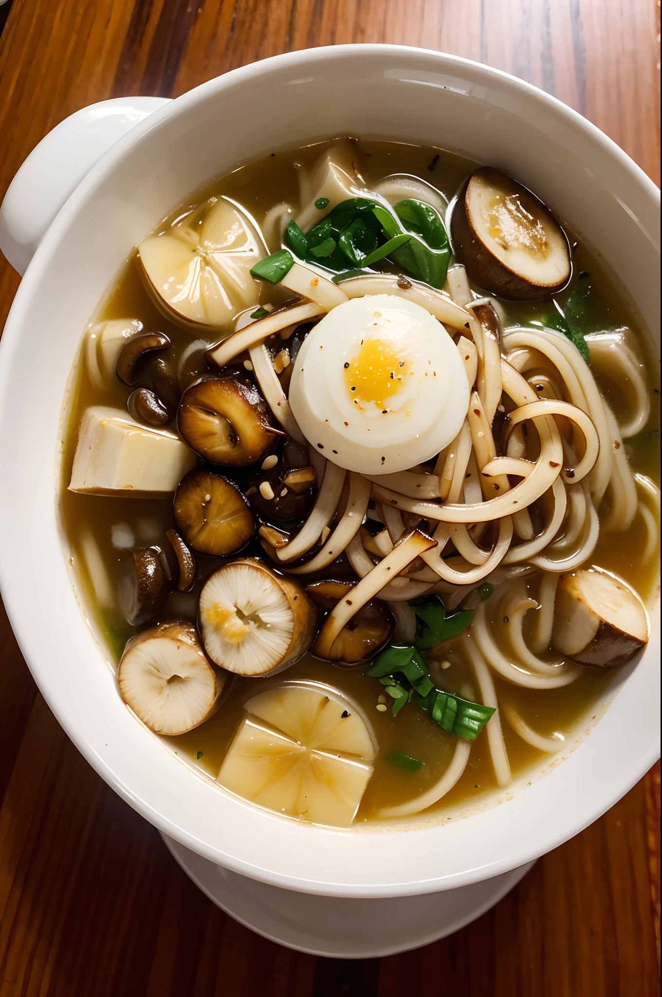 Chinese specialties,The mushroom soup hangs hollowly。The combination of delicate noodles and rich mushroom soup is delicious。A variety of wild fungi,Such as matsutake mushrooms、Enoki mushrooms and silver fungus, etc,Cook the soup with other seasonings,Until the soup thickens。Place the noodles in a bowl,Pour in the steaming mushroom broth,Sprinkle with some chopped shallots。