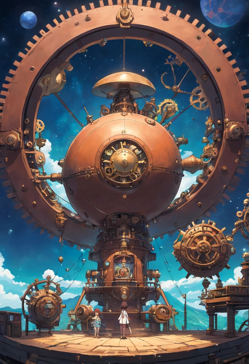 kosmos、steampunc、brown, rusty, Lonely Floating Machine Planet、gear wheel、A planet made of machines、No people、Dark Universe