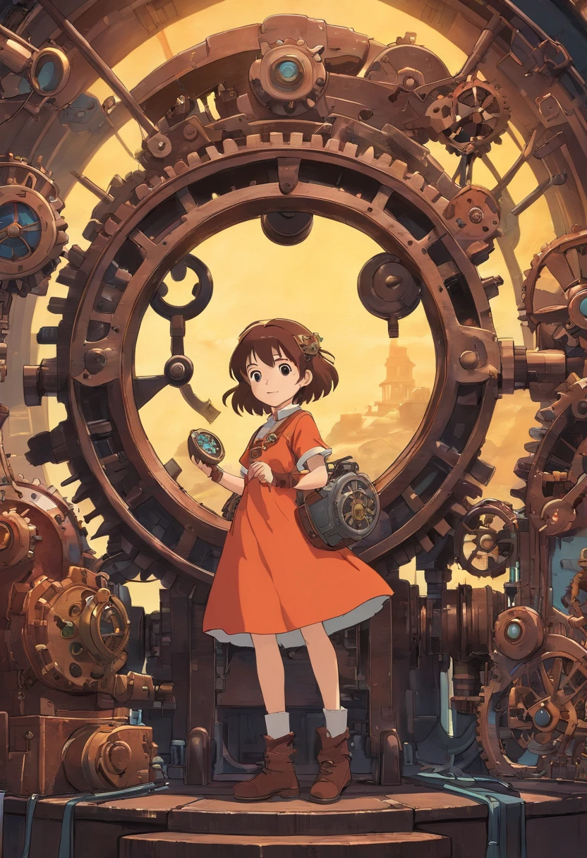 Black Universe、steampunc、brown, rusty, Lonely Floating Machine Planet、gear wheel、A planet made of machines、No people