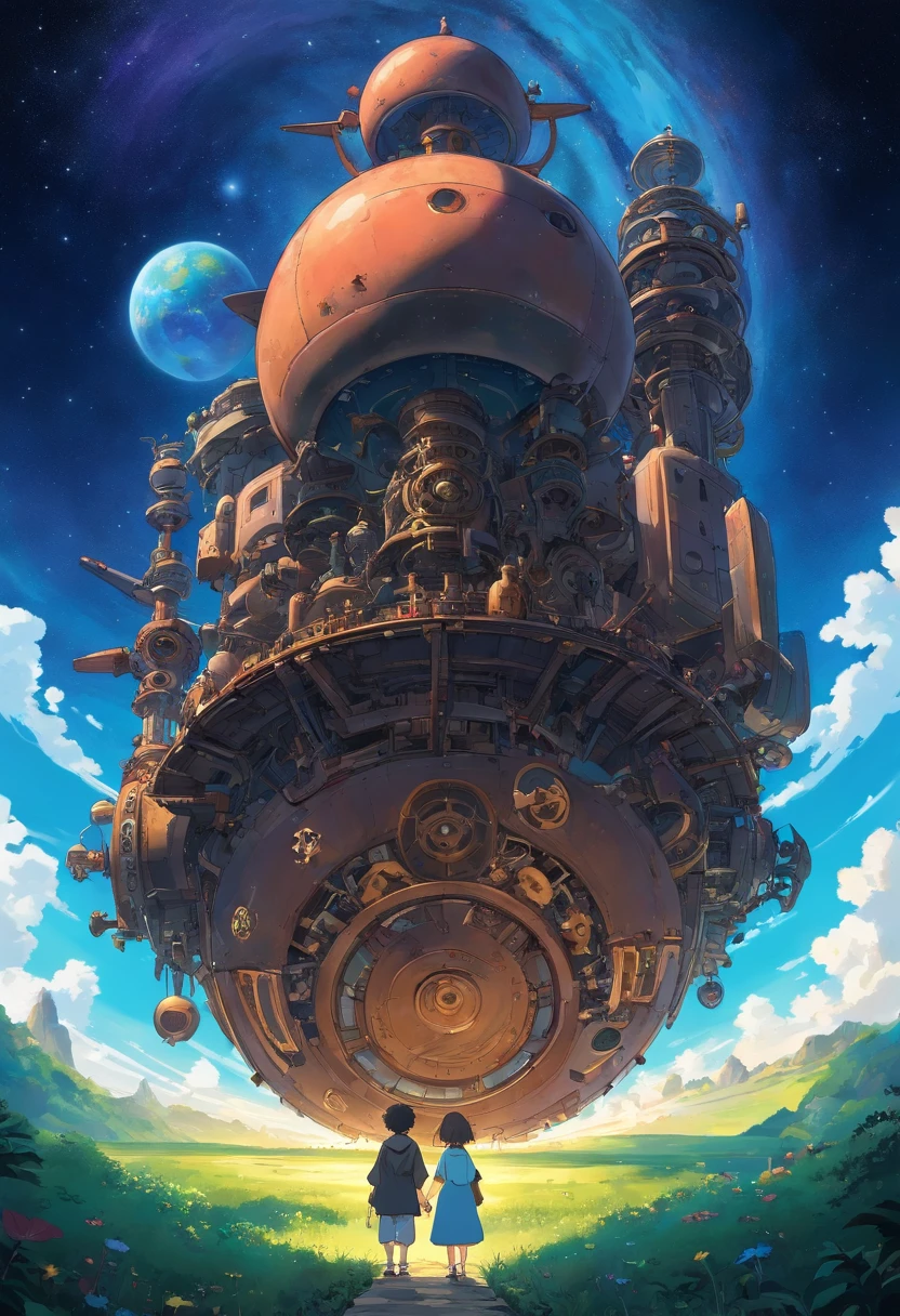 Black Universe、brown, rusty, Lonely Floating Machine Planet、gear wheel、A planet made of machines、No people