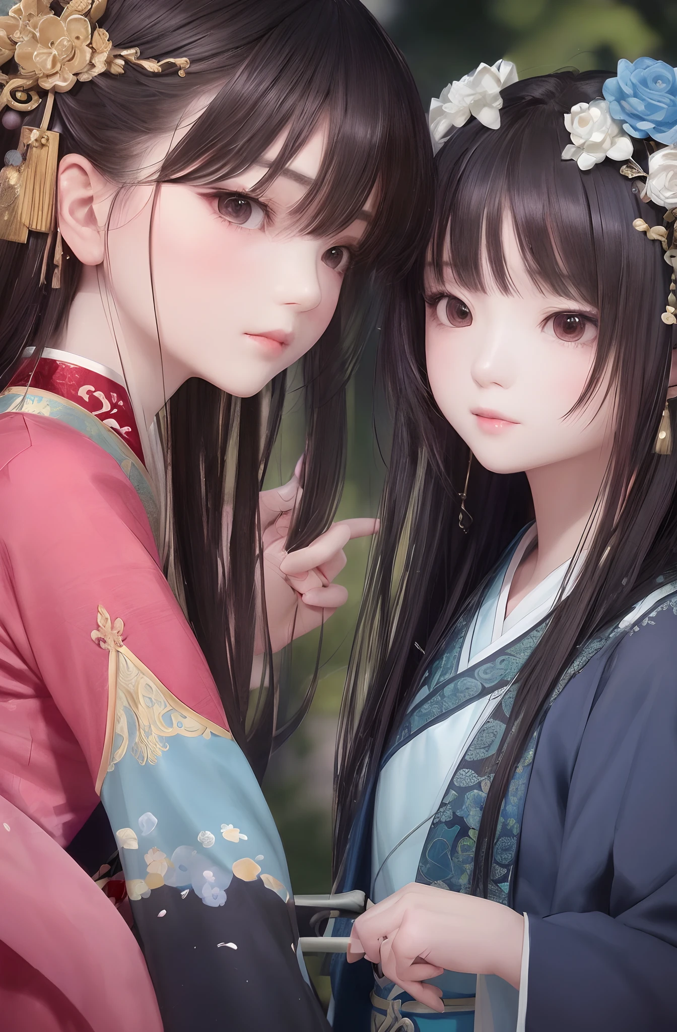 Daoism,Close-up of a woman in a pink shirt and blue dress,a girl in hanfu,Inspired by Qiu Ying,inspired by Gu An,Inspired by Zhang Yan,Xianxia,Inspired by Tang Yifen,ruan jia beautiful!,xianxia fantasy,Inspired by the legend of Sword and Fairy Zixuan