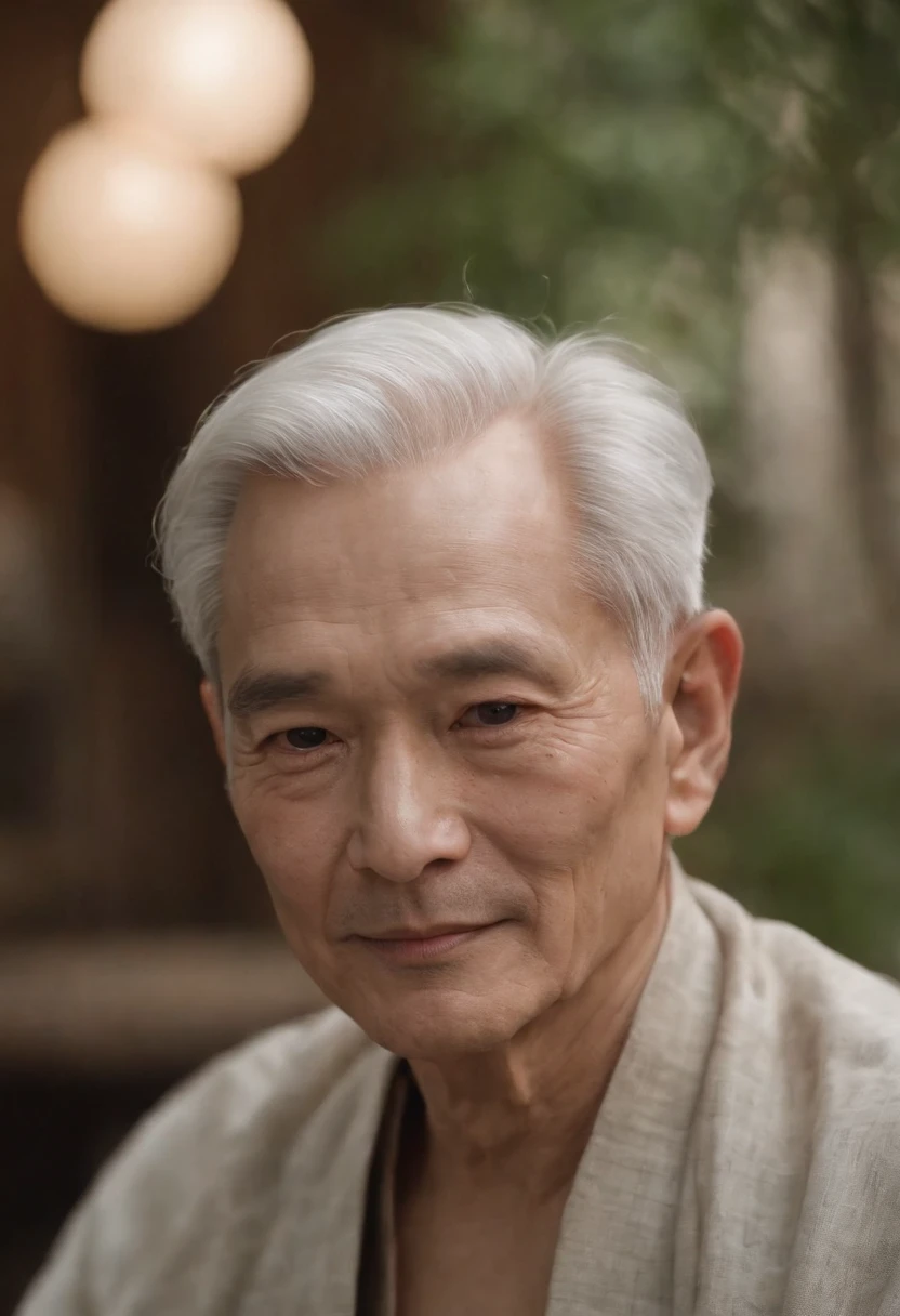 An old man sitting upright,Chinese men,ssmile,Short white hair of the spirit,Medium-sized eyes,The upper part of the body,Bookshelf background,Pipe in hand,Portrait photography style,tmasterpiece,Ultra-unique to engage in professional digital art,Film Washington,Hyper-realistic,photore,Supernatural skin texture,Detailed facial features,8K,Character scale 1:1.5