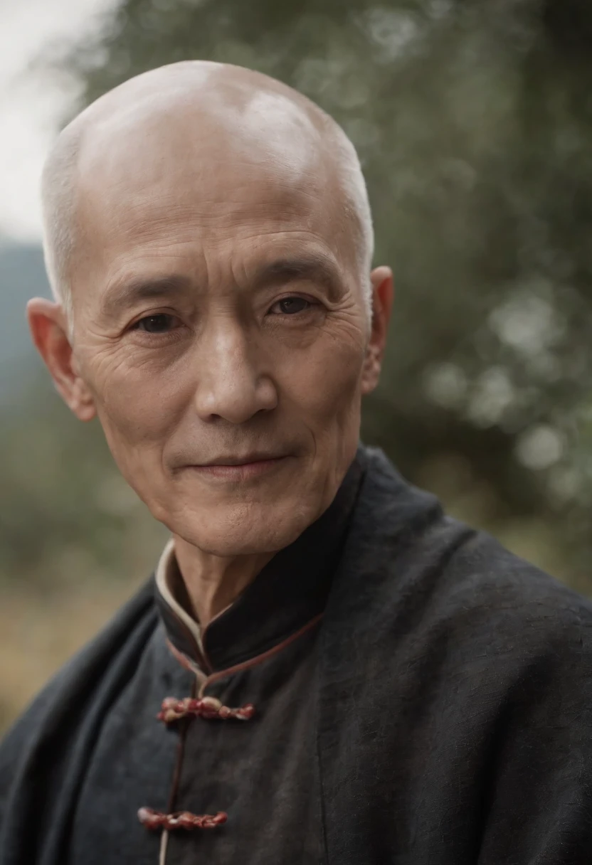 An old man sitting upright,Chinese men,ssmile,Short white hair of the spirit, bald,Medium-sized eyes,The upper part of the body,Bookshelf background,Pipe in hand,Portrait photography style,tmasterpiece,Ultra-unique to engage in professional digital art,Film Washington,Hyper-realistic,photore,Supernatural skin texture,Detailed facial features,8K,Character scale 1:1.5