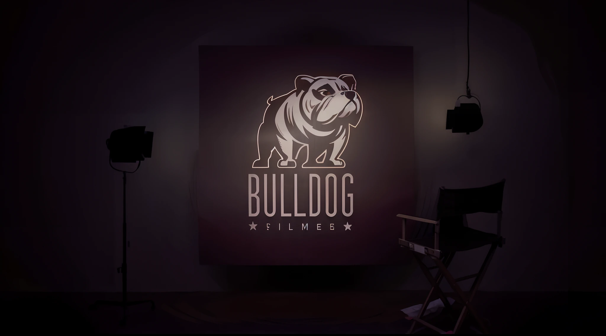 um close up de uma cadeira em frente a uma parede com um buldogue sobre ela, mascote tourodog estilo nba, Bullies, Film Studio, design de logotipo, major film production, design de conceito de logotipo, cena completa filmada, 2d solid shape logo, touro, design de logotipo profissional, Logotipo 3D, estilo de logotipo vetorizado, bigstudiovfx, television show