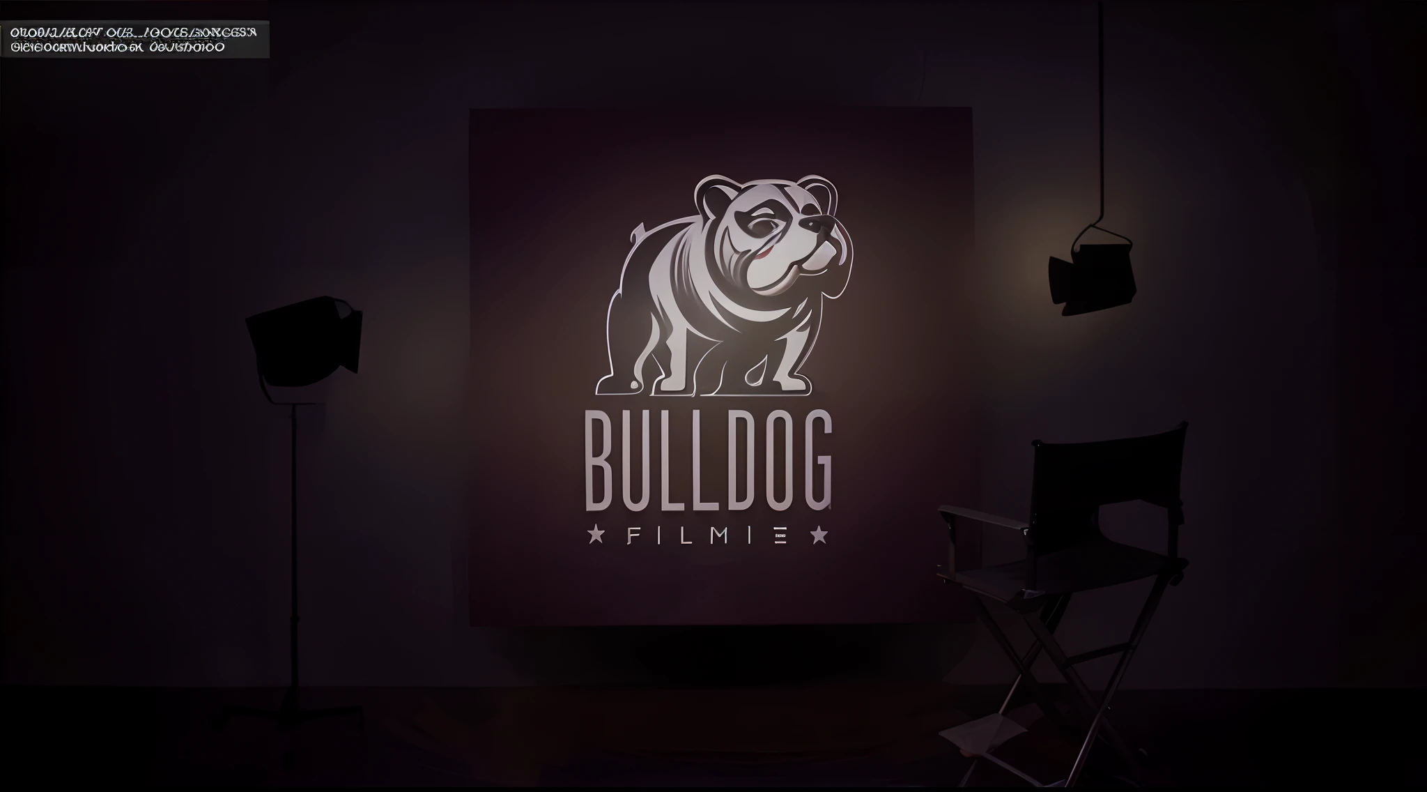 um close up de uma cadeira em frente a uma parede com um buldogue sobre ela, mascote tourodog estilo nba, Film Studio, Bullies, design de logotipo, design de conceito de logotipo, major film production, 2d solid shape logo, cena completa filmada, design de logotipo profissional, estilo de logotipo vetorizado, Logotipo 3D, touro, 435456k filme